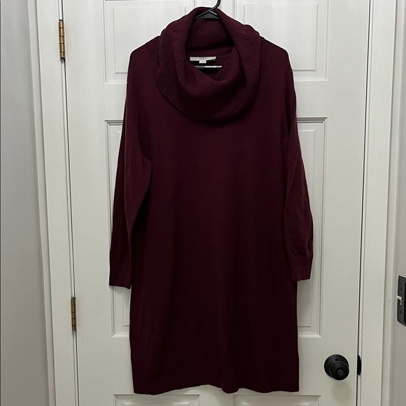 LOFT Plus Rich Burgundy Turtle Neck Sweater Dress - Size 16/18 - Picture 1 of 16